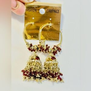 Elegant Gold and Red Hoop Earrings